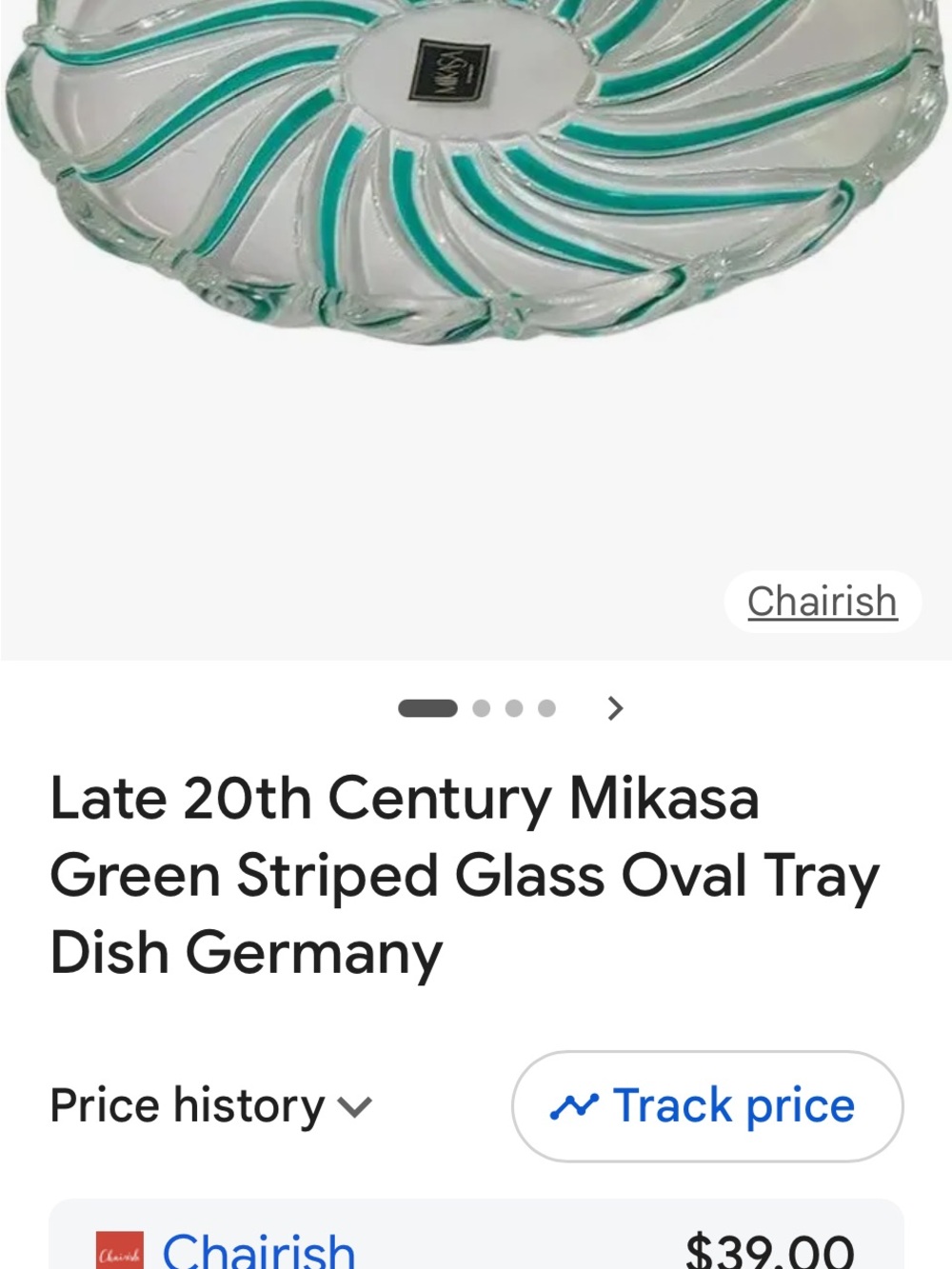 Mikasa Clear Glass Decorative Tray with Teal Stripes